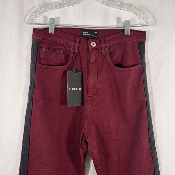 Zara Man Jeans Men's 30 Red Denim Pockets Button Zip Cotton Blend New - Picture 2 of 12